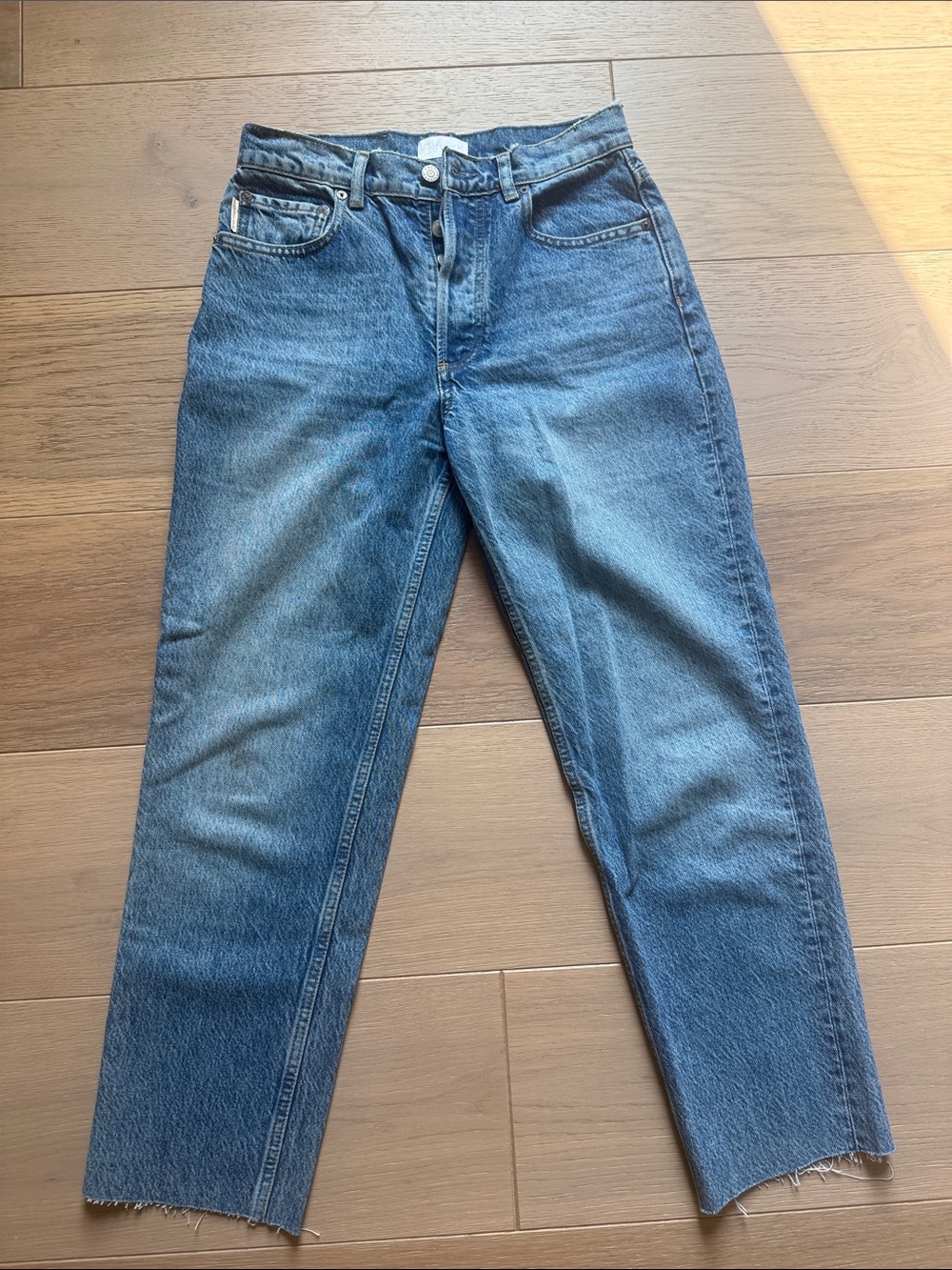 Boyish Blue Straight-Leg Jeans with Raw Hem